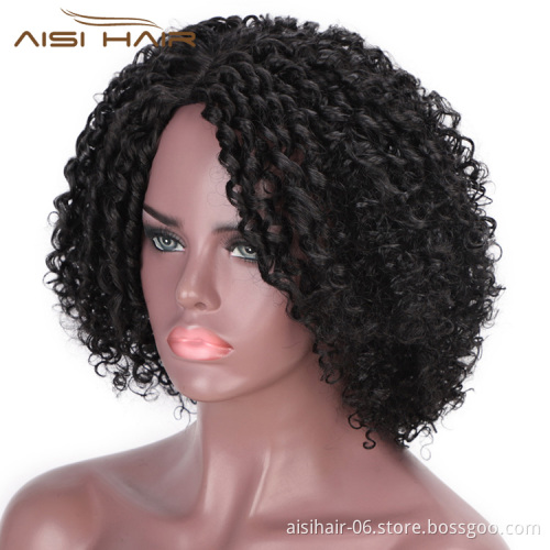 Aisi Hair Black Afro Curly Wigs for Women Side Part Synthetic Short Hair Wig Heat Resistant Fiber Wigs for Africans